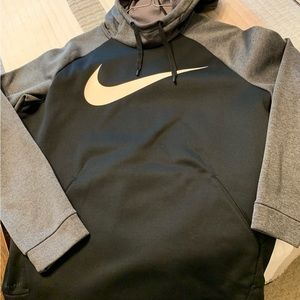 Nike Therma Dri-Fit Big Swoosh Hoodie | Pullover Mens L | Black Gray | LIke New